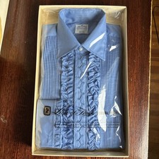 Vtg 70s Lion Of Troy Tuxedo Shirt Mens Blue Ruffle Frill Prom NOS 14.5 34