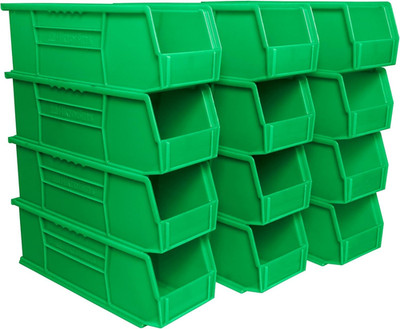 Space-Saving Stackable Plastic Storage Bins - 12-Pack Green 15''x5''x5