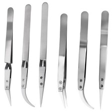 6 Pcs Precision Reverse Ceramic Tweezers Set, Non-Conductive Solder Silver
