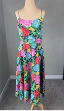 Vintage MELISSA Floral Cottagecore Spaghetti Strap Fit Flare Basque Maxi Dress M