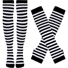 Women's Striped Knee High Socks Over Knee Thigh High Socks Arm Warmer Fingerless