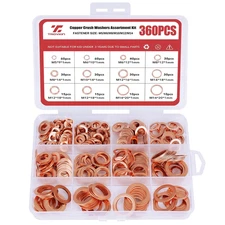 360Pc Copper Crush Washer Assortment Kit M5-M14 Metric Flat Sealing Washers