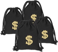 4 Pack Canvas Money Bag Pouch with Drawstring Closure and Dollar Sign Symbol