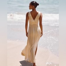 LoveShackFancy Mylene Ribbed Knit Maxi Dress Pastel Sunrise Metallic  Size Small