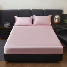 1pcs Satin Refreshing Fitted Bed Sheet Mattress Cover Skin friendly Breathable S