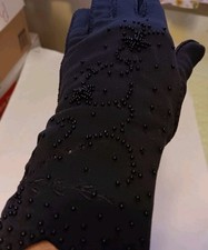 Vintage Woman's Black Beaded Dress Gloves - Size 7 - British Colony of Hong Kong