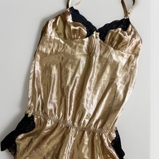 Fredrick's Of Hollywood Teddy Romper Gold Black Lace Super Cute Size M