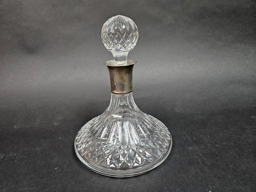 EEB05. Vintage Waterford Crystal Lismore Ship’s Decanter with Sterling Silver