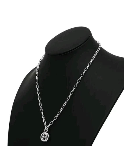 COLLANA GUCCI INCASTRO GG logo colore argento Ag925 Unisex