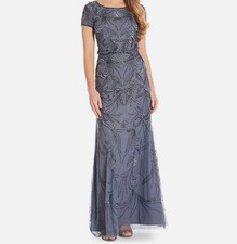 Adrianna Papell Women's Blue Floral Sequin Gown Dress Size 10