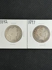 🗽1892 Barber Half and 1897 Barber Half Dollars 90% Silver Lot of 2 Nice Coins !