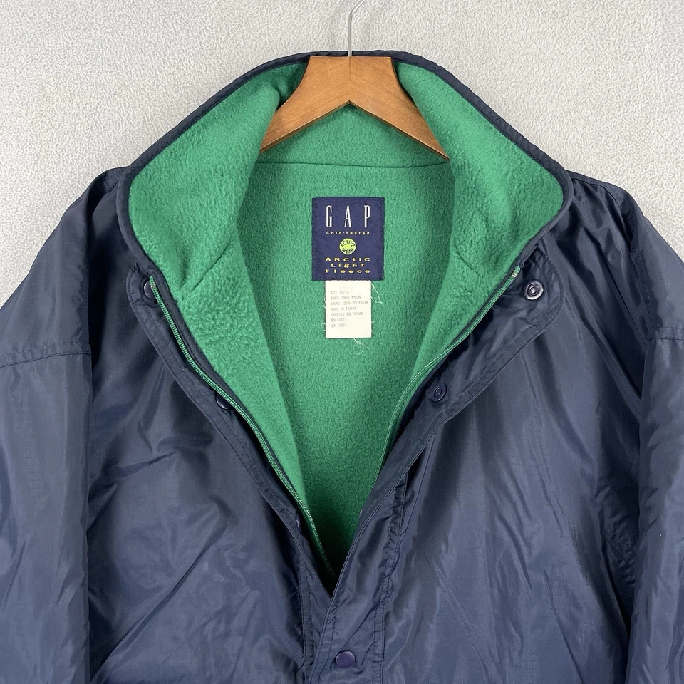 Chaqueta cortavientos vintage GAP para hombre XL azul 1/4 cremallera forrada de lana en polvo Y2K Foto 3 de 4