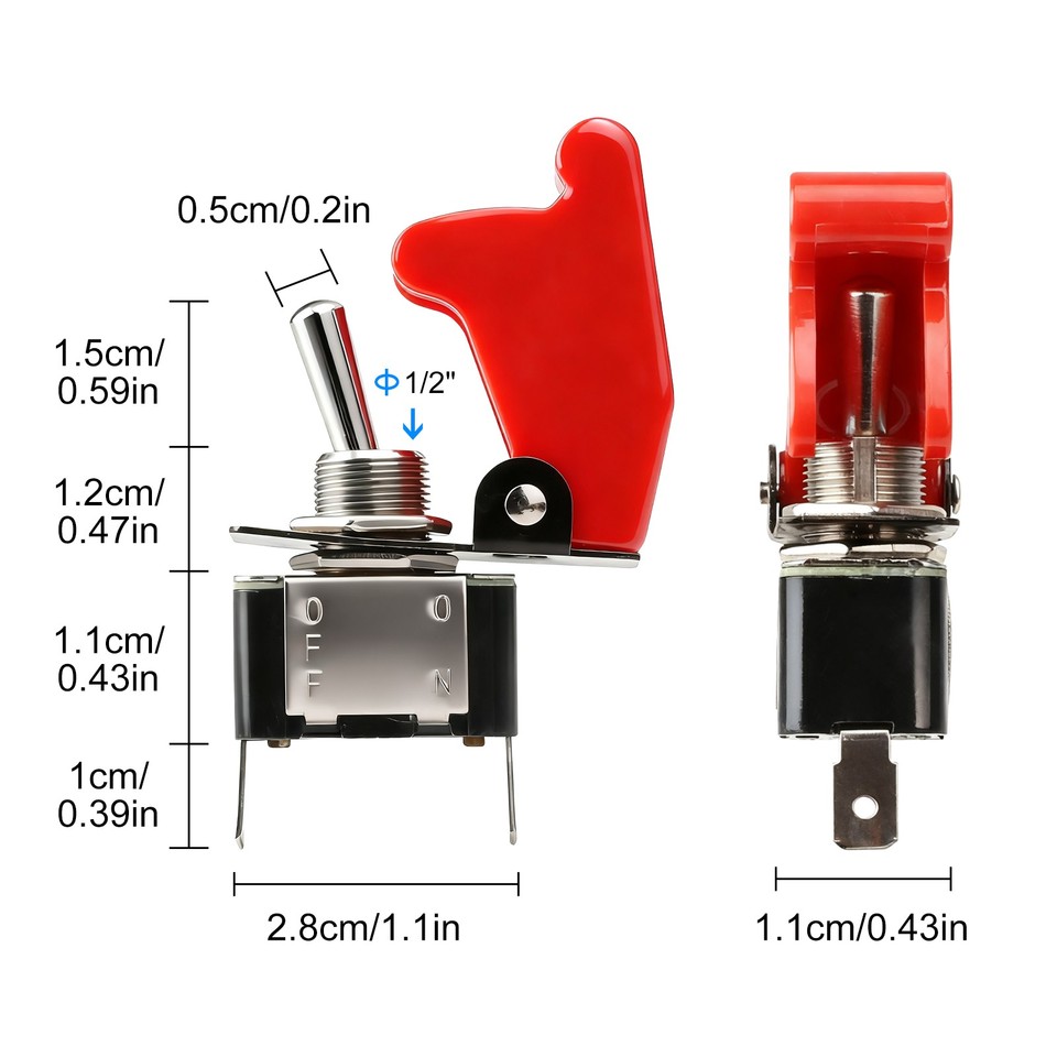 6pcs SPST ON/Off 2Pin Heavy Duty Rocker Toggle Switch with Cover 12V ...