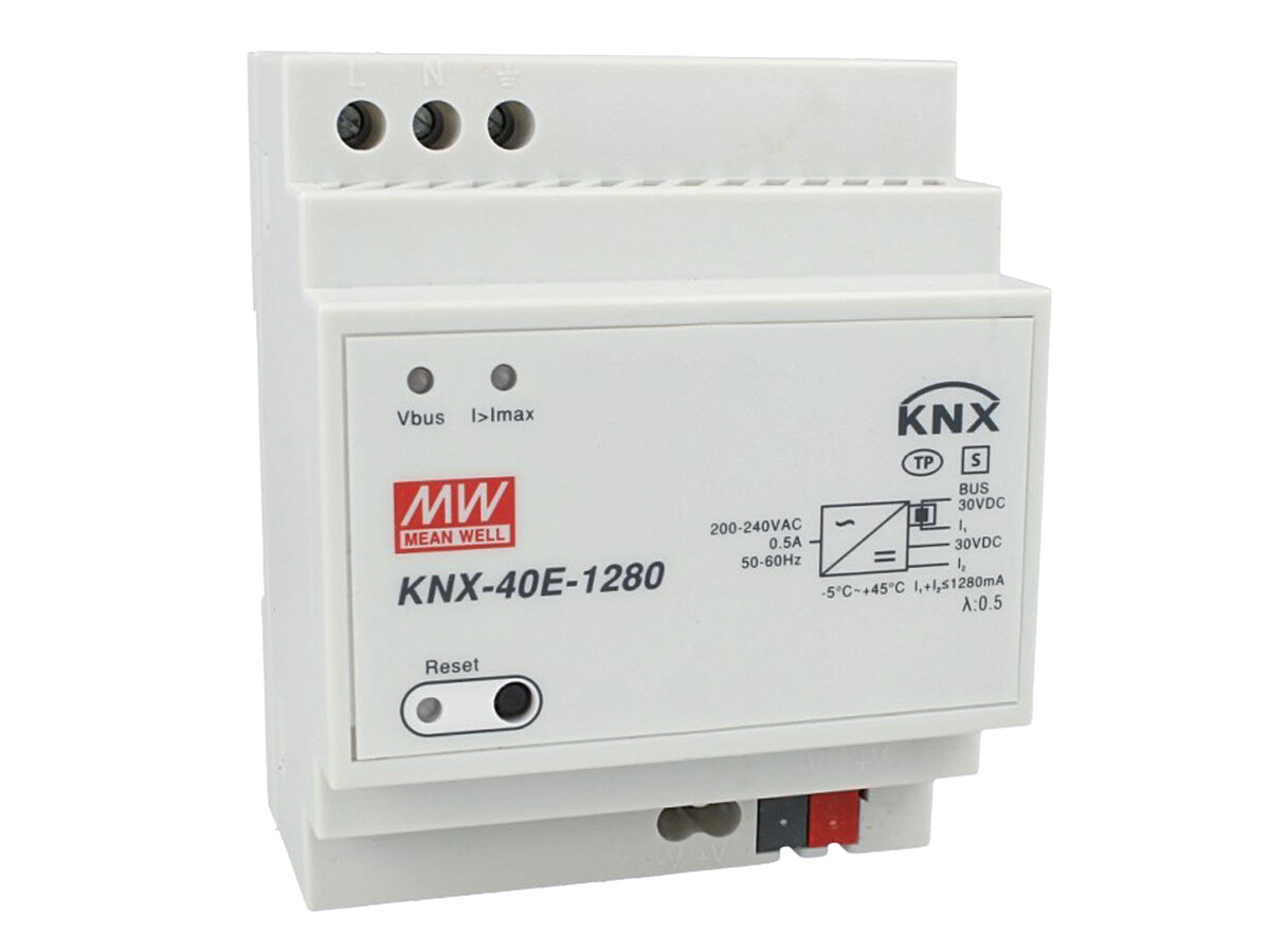 MeanWell KNX-40E-1280 Alimentatore KNX 30V 1280 mA 38,4W Konnex Per Guida DIN Bi