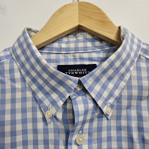 Charles Tyrwhitt Blue Check Mens Button Up Shirt Size L Classic Fit Non Iron - Picture 6 of 11