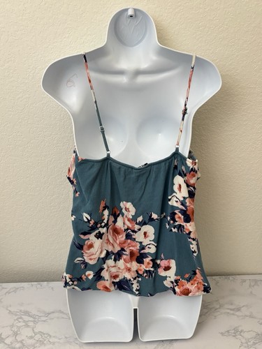 Bobeau Blouse Womens M Spaghetti Straps Tiered Ruffle Paisley Blue Floral D2 - Picture 3 of 5