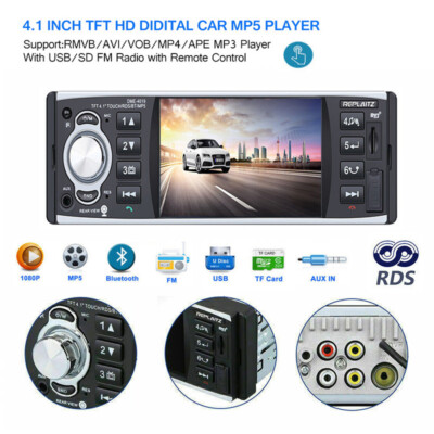 Single 1 Din Touch Screen 4'' In-Dash Head Unit Car Radio Stereo Bluetooth RDS/AM