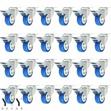 24 Pack Caster Swivel Plate w/ Brake On Blue Polyurethane Wheels (2" with brake)
