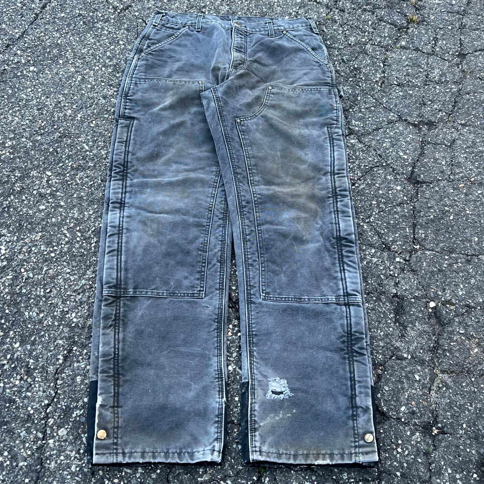 Vintage carhartt faded black lined double knee work wear carpenter pants