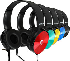 Kids Headphones Bulk 5 Pack, Student on Ear Color Varieties, Comfy Swivel Earpho