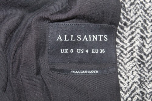 All Saints Aren Coat Size 4 Wool Hepburn Steampunk Modern Minimalist Herringbone - Picture 6 of 11