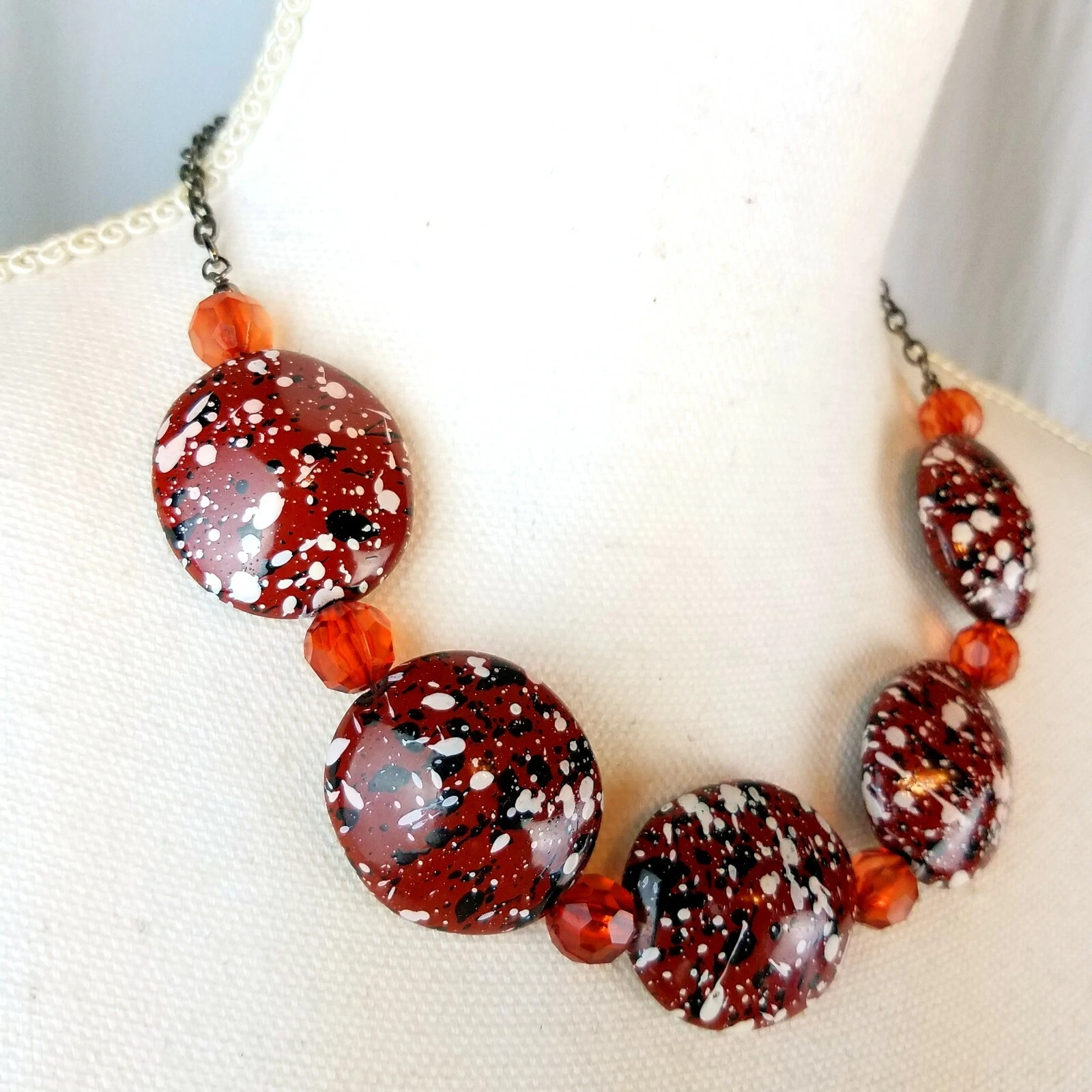 VETEMENTS You and I (Yousi) Collana Statement Bead Rosso Splatter Sfaccettato Firmato Anni 80 Look