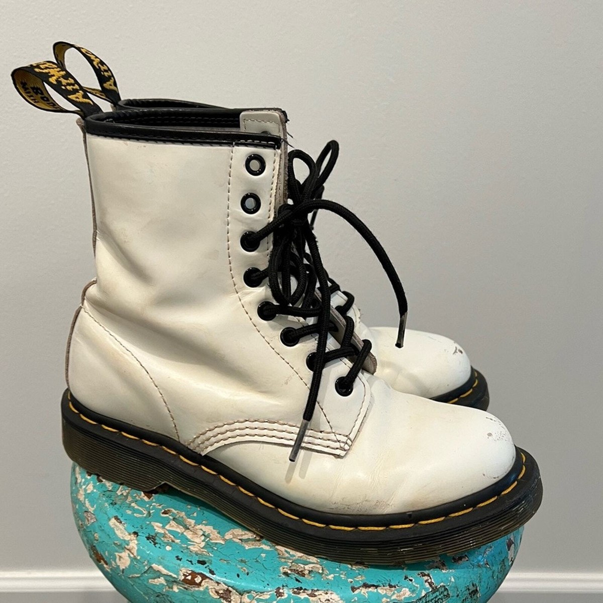 Dr Martens Marten White Leather Boots Size