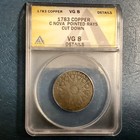 1783 Nova Constellatio Colonial Pointed Rays Cut Down Coin - Anacs Vg 8