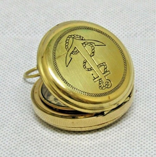 Handmade Push Button Compass Antique Brass Compass Pocket Style Nautical Gift - 第 3/3 張圖片