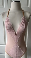 Victoria  s Secret M Blush Pink Lace Coquette Teddy Chemise Bodysuit Lingerie