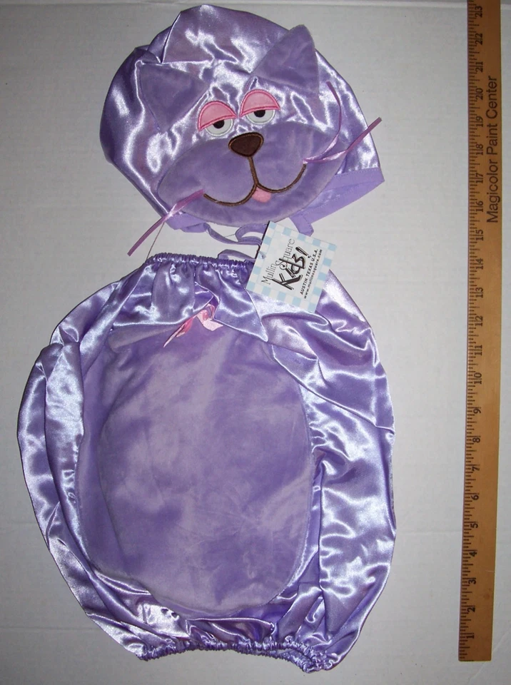 NUEVO CON ETIQUETAS DISFRAZ MULLINS CUADRADO PÚRPURA GATITO GATITO GATO 6 12 18 meses HALLOWEEN Foto 2 de 3
