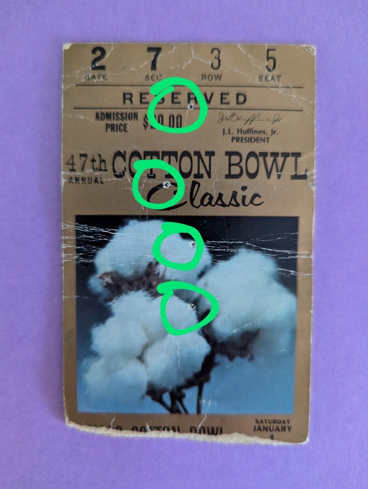Cotton Bowl Ticket Stubs (47, 49, 50, 51) eBay