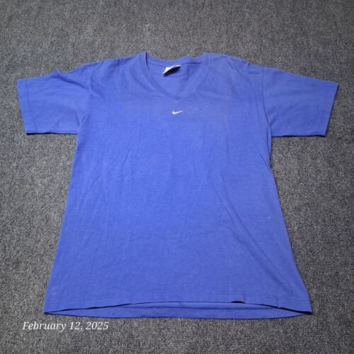 VTG Nike Center Swoosh Check Shirt Women Size Small 4-6 Blue V Neck USA Made