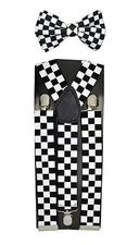 35mm Wide Mens Adjustable Braces Matching "W/B Checker" Suspender & Bow tie Set