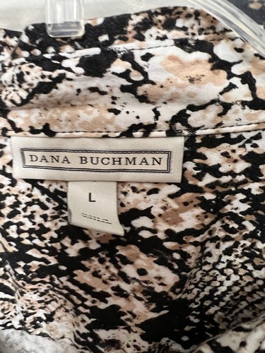 Dana Buchman Blouse SZ Large Black Tan White Snakeskin Button Down V Neck 3/4 Sl - Picture 5 of 10