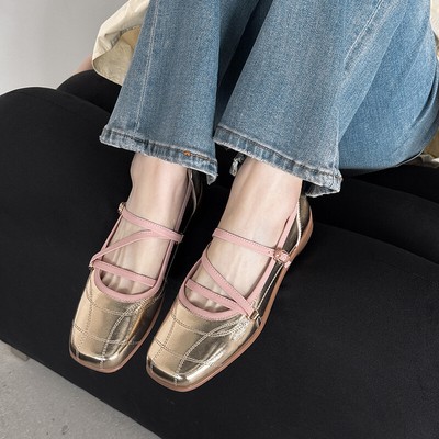 Womens Thick Sole Mary Jane Shoes Midsole Square Toe Leather Casual Fashion Shoe