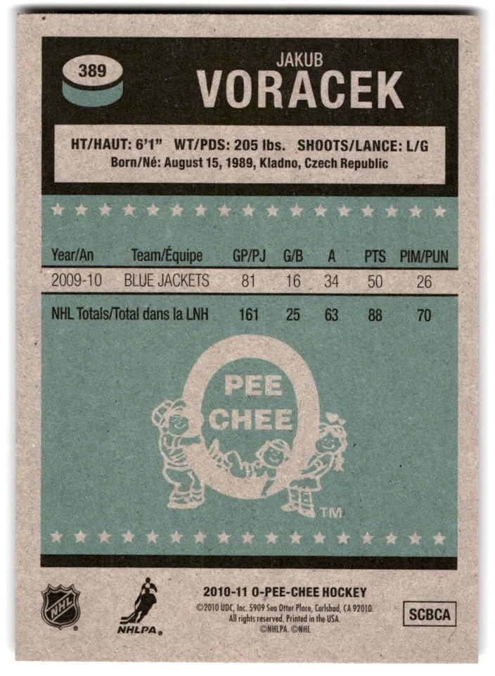 2010-11 O-Pee-Chee Retro Jakub Voracek #389 Columbus Blue Jackets - Image 2 of 2