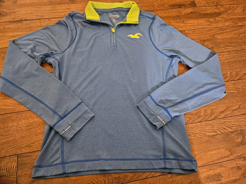 Pullover Hollister Sport 1/4 Cremallera Manga Larga - XL Azul Amarillo Foto 3 de 4
