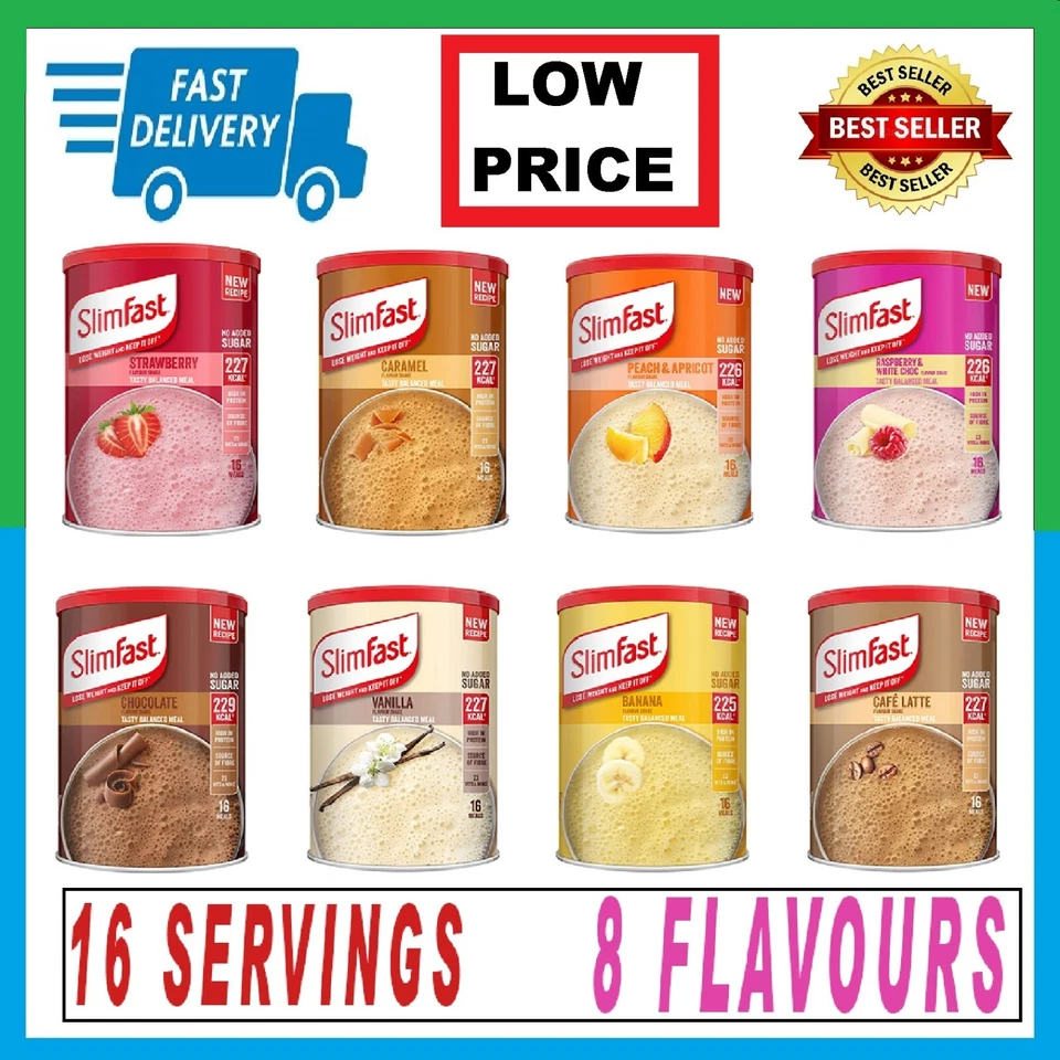 SLIMFAST SHAKE POWDER 16 SERVINGS for Balanced Diet Plan All flavours