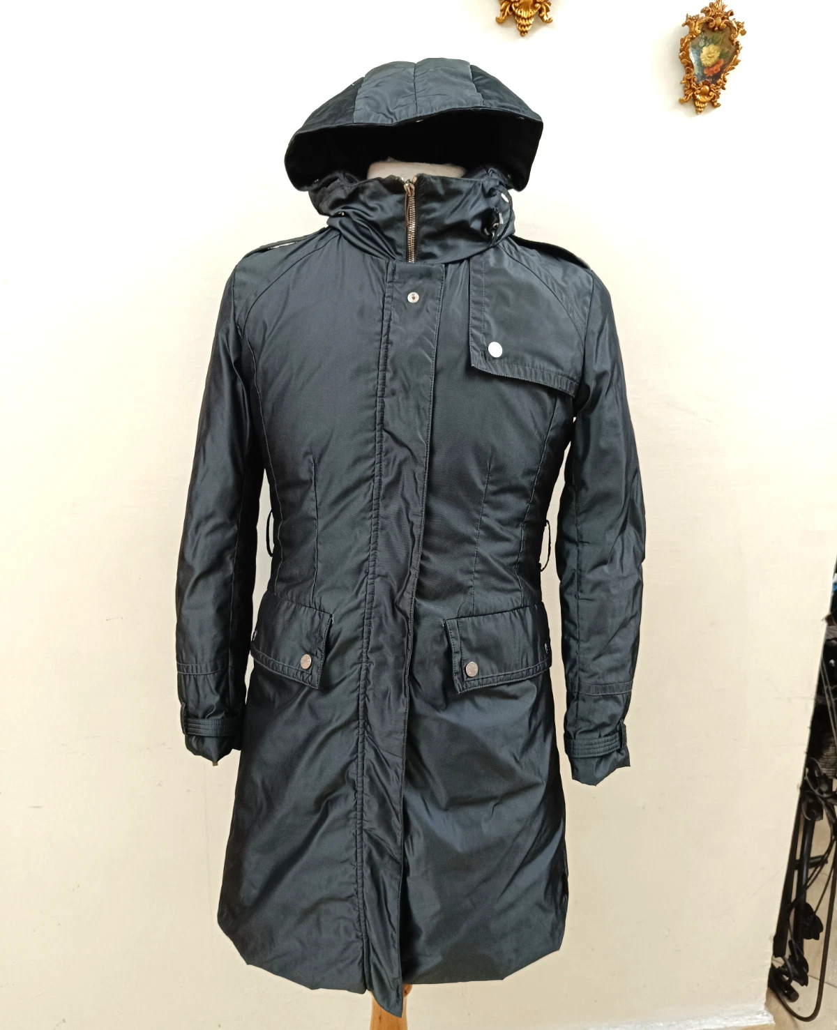 Moncler giacca vintage con cappuccio puffer cappotto lungo donna piumino grigio taglia 2