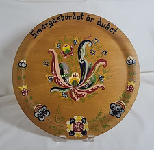 Wood Handpainted Rosemaling Norwegian Folk Art Hanging Round Plaque Plate 1957