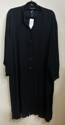 NWT Eileen Fisher Black Accordion Silk Jacquard C/L Long Tunic Shirt $298 1X