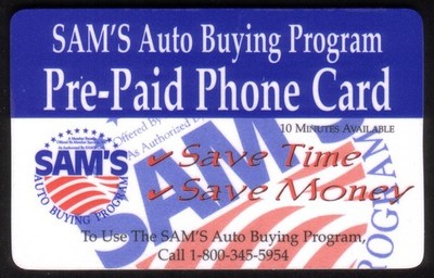 10m Sam's Club Auto Buying Program 'Save Time - Save Money' Phone Card