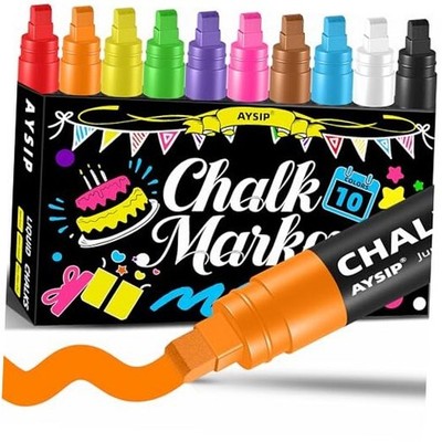 Window Chalk Markers for Blackboard，10 Colors Washable Neon - 10mm 10Colors