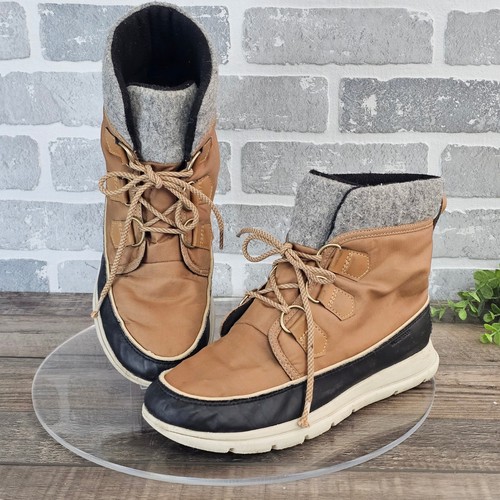 SOREL Explorer Carnival Waterproof Winter Boots Ankle Booties Tan Gray Size 10
