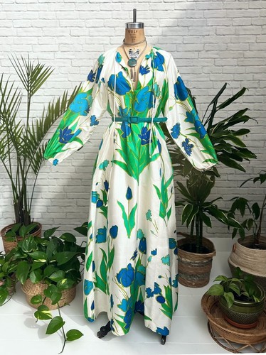 1960s Jim Thompson Silk Dress | Small | Vintage 60s 70s Thai Silk Floral Maxi