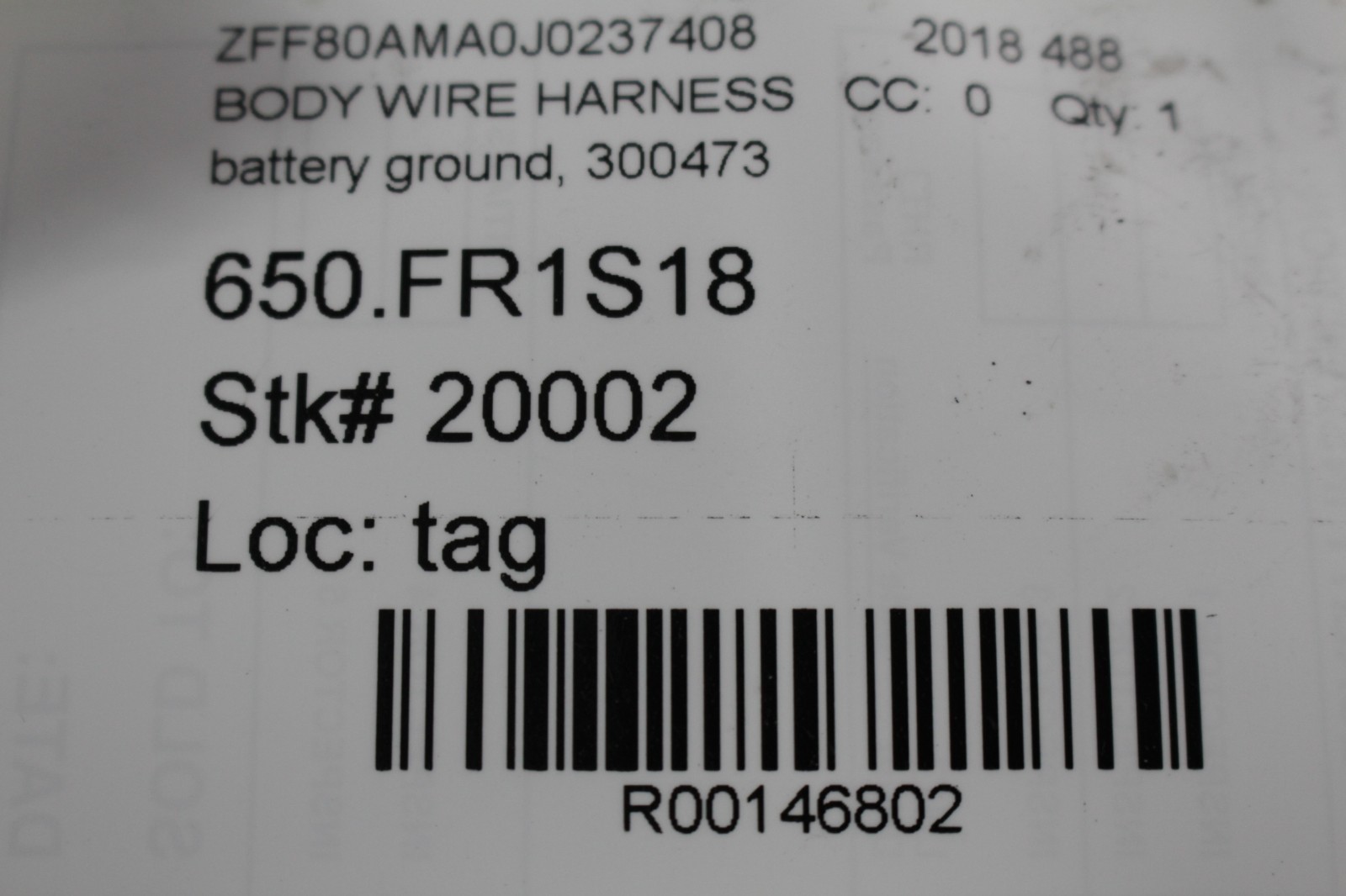 Ferrari California T, F8, 458, 488, Ground Cable Wire, Used, P/N 300473