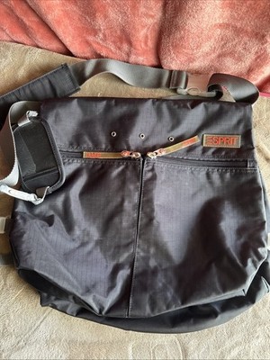 Esprit Black Nylon/Faux Leather Trim Crossbody School Laptop Bag Vintage