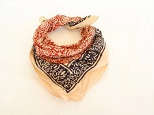 Hand Block Printed Cotton Bandana Fern Motif Print Scarf Red and Beige Colored