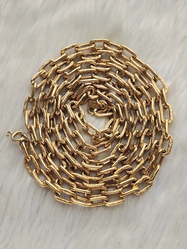 Vintage Monet Hangtag Goldtone Elongated Etched Links 54" Long Chain Necklace - Picture 9 of 16